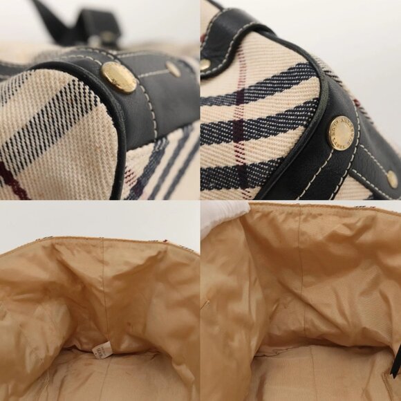 BURBERRY Nova Check Blue Label Tote Bag Canvas Beige Gold Auth 117928 - Picture 15 of 15